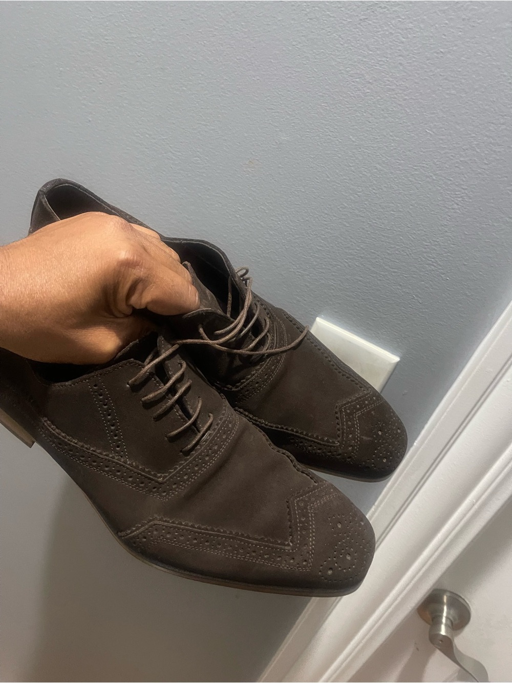 Vintage Prada Men's Dark Brown Suede Wingtip Dress Shoes Sz 9 - Picture 15 of 16